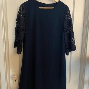 Navy Blue Dress with Lace Sleeves